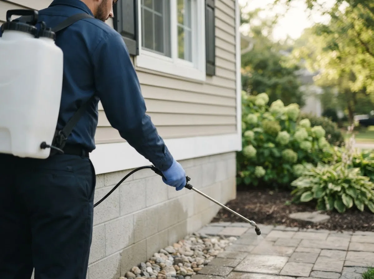 Pest control technician inspecting a home in Cecil, OH